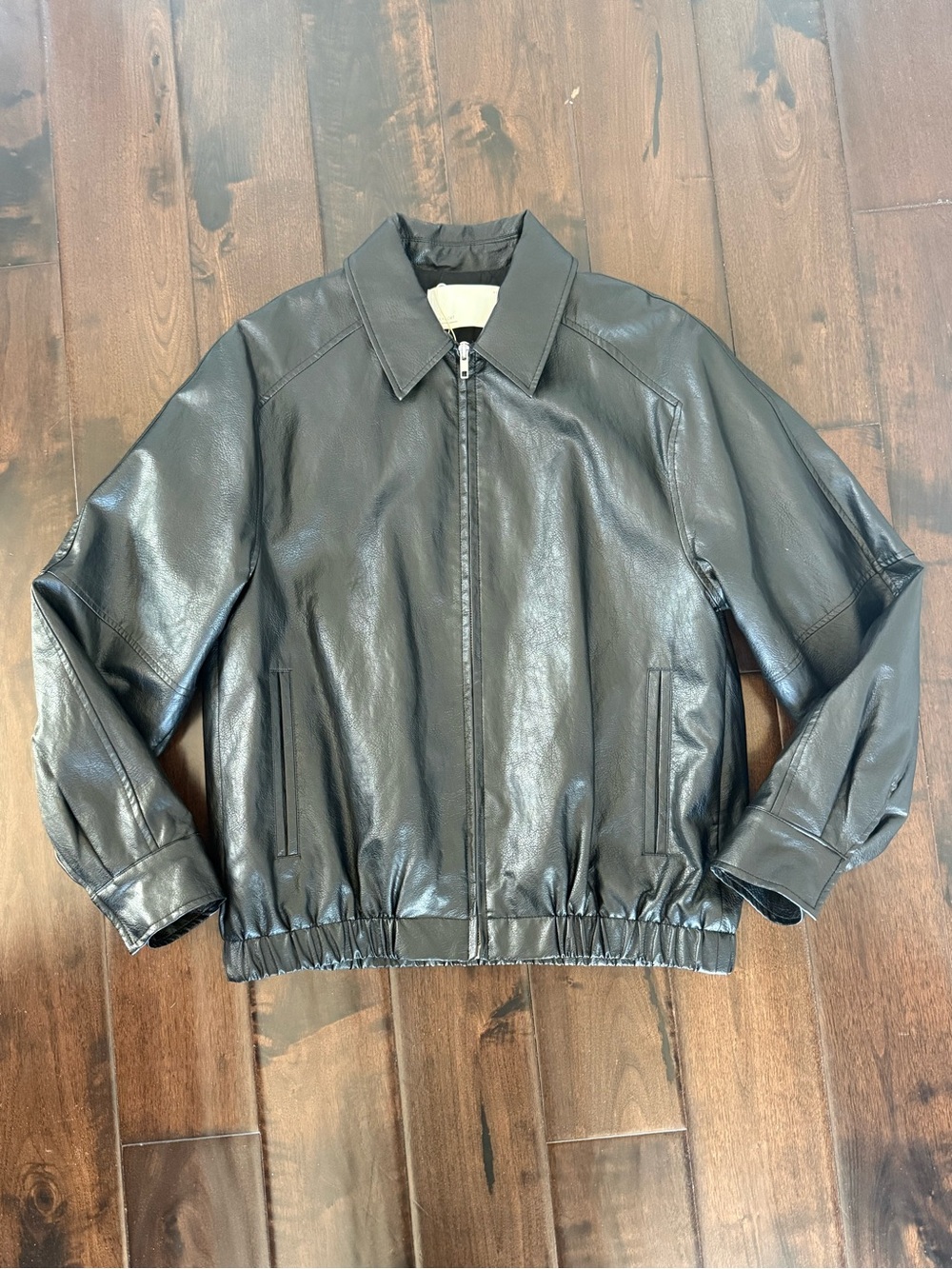 OAK + FORT Black Leather Zip Jacket